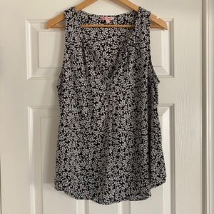 Black + Floral Sleeveless V-Neck Blouse